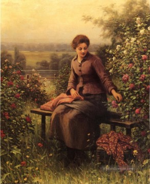  mädchen - Sitzmädchen mit Blumen Landfrau Daniel Ridgway Knight